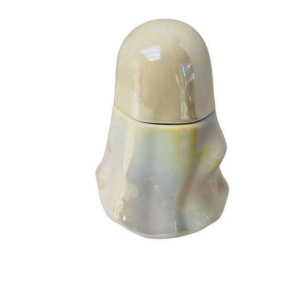 Cute Iridescent Ghost Jar With Lid  7.5" Tall - Picture 5 of 9